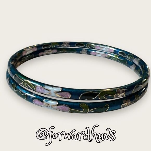 Vintage Cloisonné Matching Bangle Bracelet Pair - Picture 6 of 8